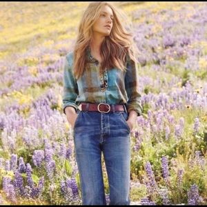 Isabella Sinclair Ruffle Plaid Henley Popover Top